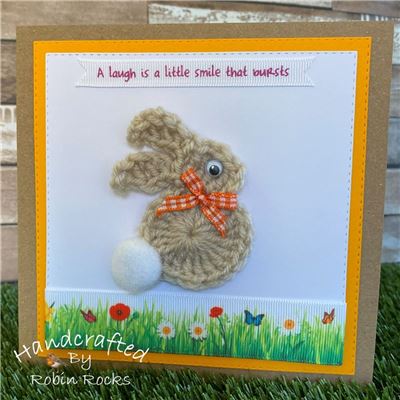 Crochet Bunny Card - Cream/Orange